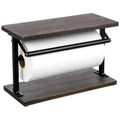 MyGift Kitchen Countertop Paper Towel Holder and Condiment Display Shelf Rack, Rustic Burnt Wood and Metal Towel Dispenser with Top Shelf for Bathroom or Kitchen - color: Burnt Wood