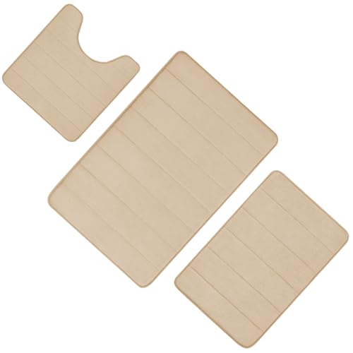 Bathroom Rugs Sets 3 Piece Memory Foam Bath Rugs,Non-Slip Bottom Bath Mat for Bathing,Showering,Machine Washable,Soft Toilet Mat,Beige - color: Beige