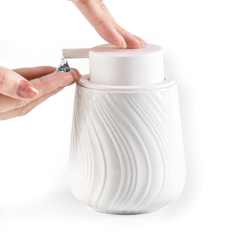 Agyiuns soap Dispenser Ceramic Lotion Dispenser with Easy-to-Press Pump for Bathroom 13.5 oz refillable Liquid Hand soap Dispenser for Hand sanitizers (Liquid-White) - color: Liquid-white