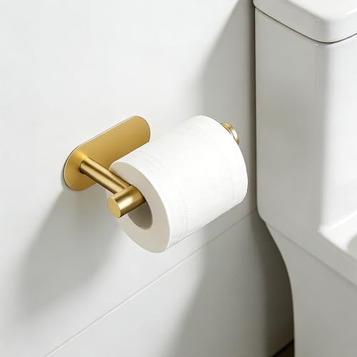 2 Packs Toilet Paper Holder No-Drill Self-Adhesive Towel Rack Stainless Steel Waterproof Rustproof Roll Paper Holder for Bathroom Washroom RVs (Gold) - color: Gold