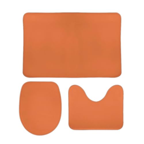 Bathroom Rugs Set 3 Piece Elegant Simple Rich Orange Bath Rug Mat Set, Non Slip Absorbent Bathroom Decor Mat, Toilet Lid Cover & U Shaped Contour Rug - color: Rich Orange, size: 1'8" x 2'6" (Rectangular)