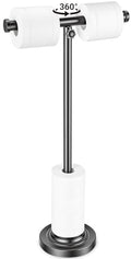 28" H Pivoting Toilet Paper Holder, 3.5lbs Extra-Weighted Base, No Tipping Rustproof, Taller Version, Free Standing Bathroom Floor Tissue Stand with Storage for up to 8 Rolls, Matte Black