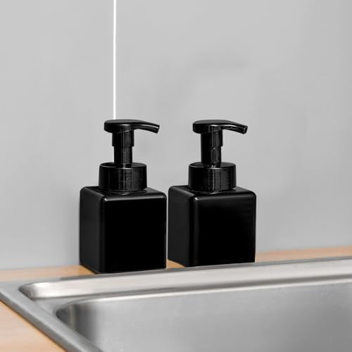 UUJOLY Foaming Soap Dispenser, 9oz Refillable Pump Bottle Plastic for Liquid Soap, Shampoo, Body Wash, 2 Pcs, Black - size: 2 Pack/9oz