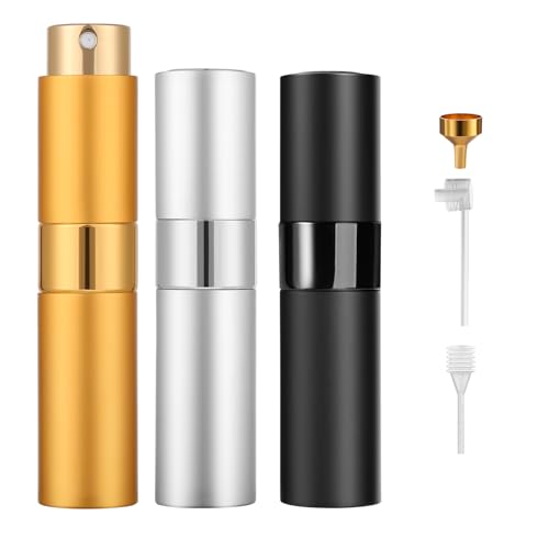 Perfume Travel Refillable Atomizer 8ML (3PCS) - Empty Cologne Spray Bottle, Portable & Leakproof Sprayer for Travel (Black, golden, Silver) - color: Black, golden, Silver