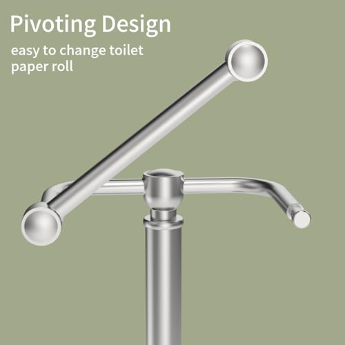 Toilet Paper Holder Stand, Brushed Nickel Toilet Paper Holder Free Standing,Post Pivoting Design & Stable Weighted Base SUS304 Stainless Steel for Bathroom - color: Brushed Nickel