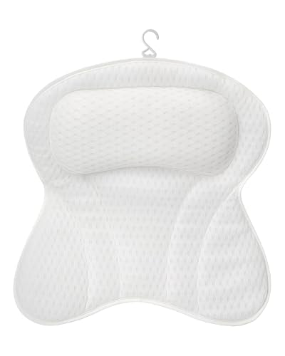 Luxury Bath Tub Pillows for Head and Neck, 4D Breathable Air Mesh Bath Pillow with Non-Slip Suction Cups, Ergonomic Back Support Spa Gifts
