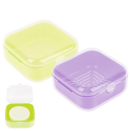 Adorila Soap-dishes 2 Pack, Small Travel Plastic Soap Case with Lid, Leak-Proof Soap Container, Square Green, Purple - color: Lime Green+purple