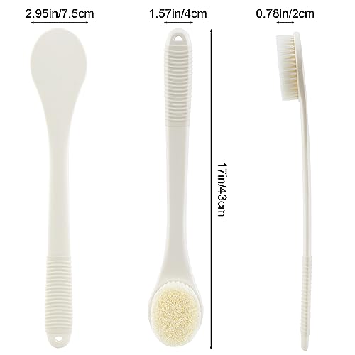 Back Scrubber for Shower, Shower Body Brush for Cleaning with Long Handle for Showering, 17 Inch Back Washer Exfoliator for Shower Men Women with Non-Slip Handle, Adhesive Hook (Cream White) - size: Cream White - Artificial Bristles