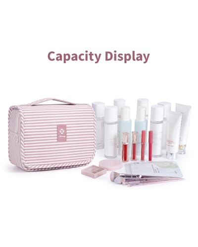 Narwey Small Hanging Toiletry Bag for Travel Women Girl, Striped Toiletries Travel Bag with Hook, Hanging Makeup Bag Organizer Make Up Cosmetic Bags, Gifts for Kids Teen (Dusty Pink Stripe) - color: Y-Dusty Pink Stripe