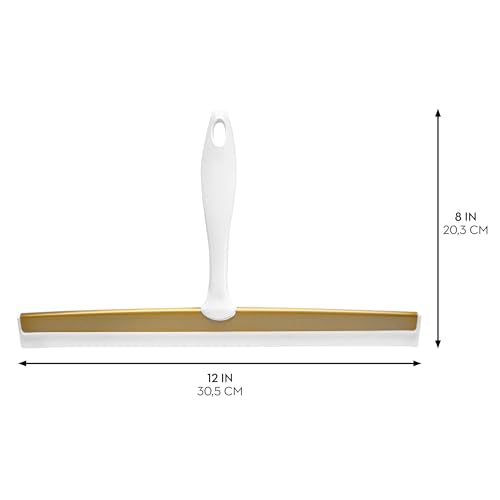 iDesign Bathroom Shower Squeegee, White/Soft Brass | Wall Hook Included - color: White/Soft Brass, style: Pack of 1