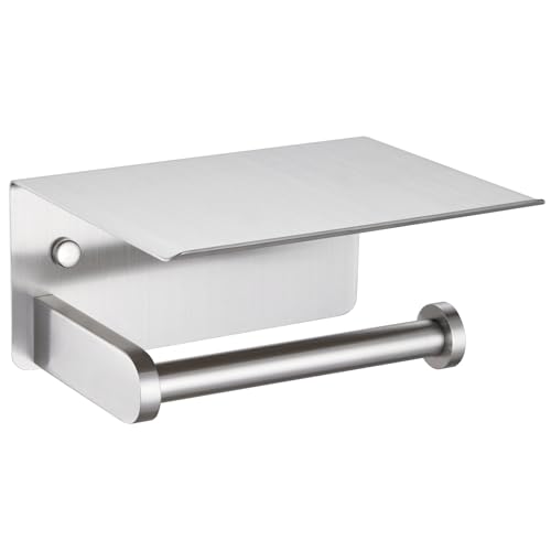 Toilet Paper Holder with Phone Shelf, APLusee SUS 304 Stainless Steel Bathroom Tissue Holder, Wall Mounted Roll Paper Dispenser, Brushed Nickel - color: Brushed Nickel, size: Single Rod
