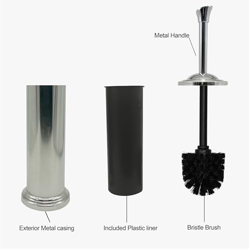 Stainless Steel Toilet Bowl Brush with Holder Metal Bathroom Cleaning Set Rustproof Hygienic Durable Modern Design - color: Chrome/Silver