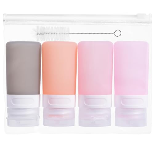 MICEBAY Condiment Squeeze Bottles for Sauces, 2-oz Mini Silicone Salad Dressing Container to Go with Snack Storage Bag, Leakproof Sauce Bottles for Lunch Box, 4 Pack, Pink - color: Pink, size: 2 OZ