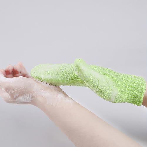 Exfoliating Gloves for Shower, Gentle Body Scrub Mitt Set, Exfoliating Body Scrubber Glove, Gentle Cleansing Accessories, Green, 3Pcs - color: Green