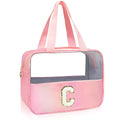 Initial Clear Makeup Bag Personalized Pink Clear Cosmetic Bag, Cute Large Make Up Bags Organizer Bag, Travel Toiletry Bag for Women Girl Gifts C (Pink) - color: Pink, style: C
