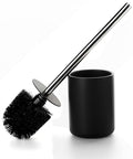Ceramic Toilet Brush & Holder Set - Freestanding Deep-Cleaning Toilet Bowl Cleaner Brush, Stainless Steel Handle, Small & Sturdy for Storage, Easy to Clean, Non-Scratching - color: Matt Black