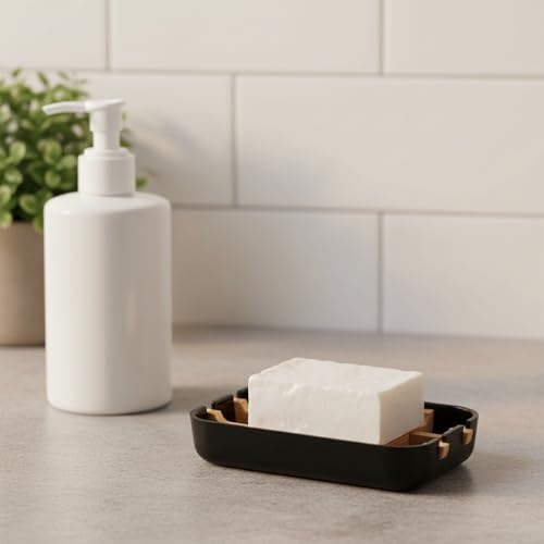 Bamboo Fiber Soap Holder & Dish, Black, 2 Pack | Bathroom Bar Soap Holder, Sink Deck, Bathtub, Shower Tray - color: 2pcs-black