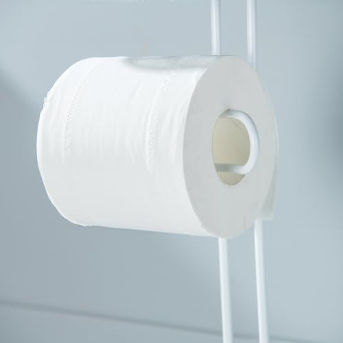 Toilet Paper Holder Free Standing, Adjustable Height, Tissue Paper Roll Dispenser with Shelf for Bathroom Storage Holds Reserve Mega Rolls White - color: White