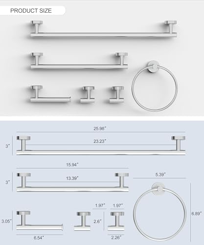 6 Pcs Chrome Bathroom Hardware Accessories Set SUS304 Stainless Steel Towel Rack and Toilet Paper Holder Set Towel Bar Set Wall Mounted by HOMEMYSTIQUE - color: Chrome, size: 6 Pieces