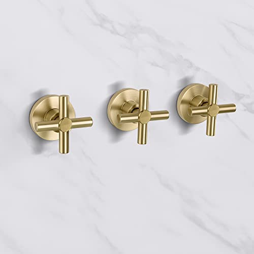 SUMERAIN 3 Handle Tub Shower Faucet Set Brushed Gold | High Pressure Waterfall Tub Spout, 3-Cross Handles, Wall Mounted, 8 Inches Rain Shower Head, Brass Rough in Valve - color: Brushed Gold