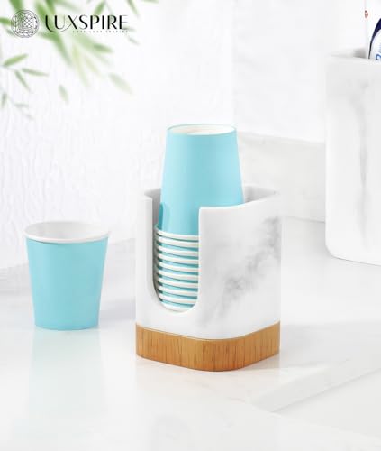 Luxspire Bathroom Cup Dispenser, Dixie Cup Holder 3-5oz, Disposable Paper Cup Holder for Bathroom, Cotton Pad Container, Guest Bathroom Essentials, Gravel White - color: Gravel White, size: 3-5oz