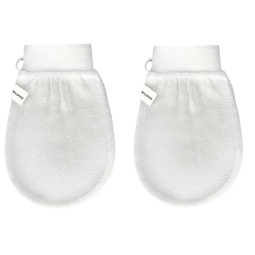 Wildpier Beauty Exfoliating Glove 2 Pack Mitt Body Scrub for Bath Shower Spa Hand Exfoliator Gloves, Dead Skin Cell Remover, Plant Based Deep Exfoliation Scrubber, White - style: White (2 Pack)