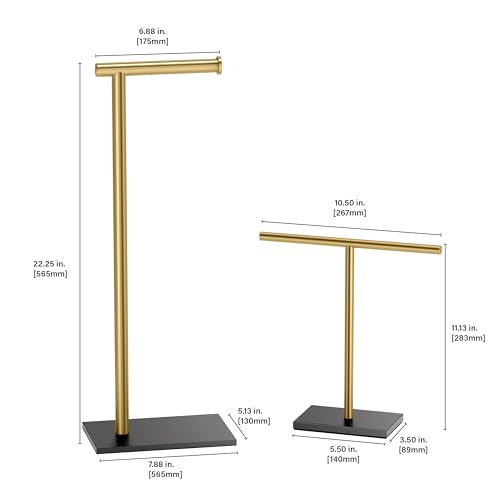 Modern Toilet Paper Holder and Vanity Towel Holder Set, Brushed Brass/Matte Black Freestanding Tissue Holder, Gatco Luxury Bathroom Housewarming Gift - color: Brushed Brass/Matte Black