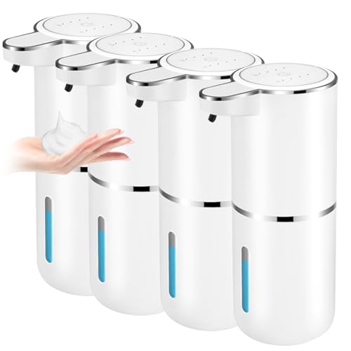 4 Pack Automatic Soap Dispensers,12.8oz/380ml USB Touchless Automatic Foaming Soap Dispenser,Rechargeabled Wall Mounted Smart Soap Dispenser for Bathroom Kitchen Dish Soap - color: White, size: Foam x4