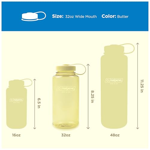 Nalgene 32 oz Wide Mouth Water Bottle | BPA-Free, Durable & Leak Proof, Lightweight Bottle for Hiking & Gym, Work & Travel - color: Butter, size: 32 Ounces