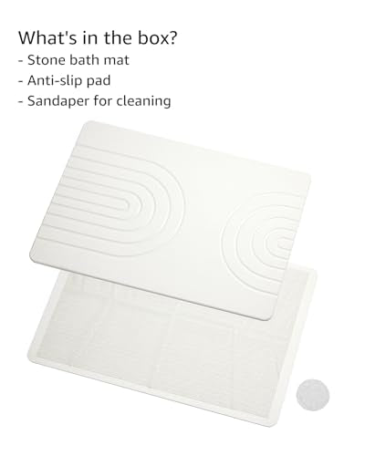Home Bath Stone Mat 24"x16" (2-Pack) – Quick-Dry, Non-Slip Diatomaceous Earth Mat, Stylish & Absorbent, White Straight - color: White