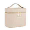 Large Makeup Bag Organizer, PU Leather Makeup Case with Removable Dividers, Waterproof Travel Cosmetic Bag(Light Khaki) - color: Light Khaki