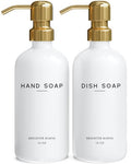 Luxury Glass Hand and Dish Soap Dispenser Set by Brighter Barns - Kitchen Soap Dispenser Set & Stainless Steel Pump - Glass Bottle for Sink - White and Gold Kitchen Accessories for Airbnb, Gift (Gold) - color: Gold Hd