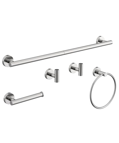 Brushed Nickel Bathroom Hardware Accessories Set 5 Pcs SUS304 Stainless Steel 26 Inch Hand Towel Bar Toilet Paper Holder Towel Ring Robe Towel Hooks Wall Mounted by HOMEMYSTIQUE - color: Brushed Nickel, size: 5 Pieces