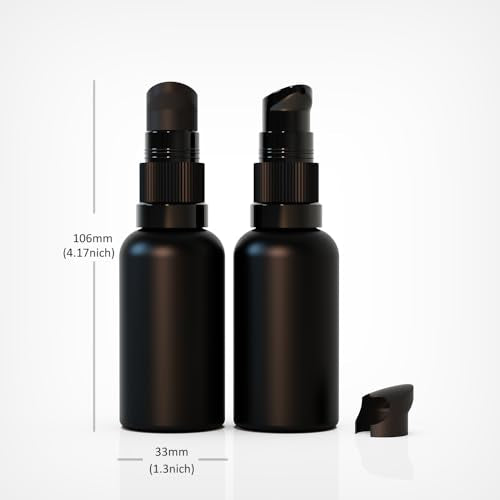 6Pack 30ml Matte Black Glass Pump Bottle with Black Top,1oz Small Dispenser, Travel Size Refillable Botttles for Lotions,Sercums,Essential Oils - color: 1oz Black(6pcs)