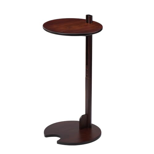 18–26" Height Adjustable Bamboo C-Shaped Side End Table for Sofa | Slides Under Couch; Round Solid Bamboo Top; Works as Laptop Desk & TV Tray; Space-Saving for Small Living Rooms and Bedrooms - color: Chestnut
