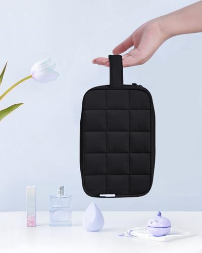 Narwey Quilted Makeup Bag Puffy Make up Bag Cosmetic Bag Organizer, Puffer Travel Toiletry Bag for Traveling Women Girl, Travel Bag for Toiletries, Skincare Medicine Bags (Black) - color: Y-Black