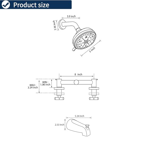 2 Handle Shower Faucet Set with Tub Spout Bathtub Shower Faucet Combo Set Shower System Complete Tub and Shower Trim Kit Matte Black Wall Mounted Shower Fixtures - color: Matte Black