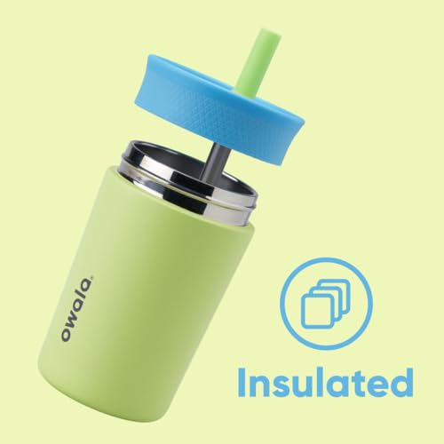 Owala Kids Insulation Stainless Steel Tumbler with Spill Resistant Flexible Straw, Easy to Clean, Kids Water Bottle, Great for Travel, Dishwasher Safe, 12 Oz, Blue and Light Green (Turtley Awesome) - color: Turtley Awesome, size: 12 Ounces