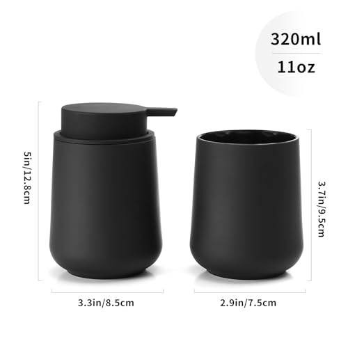 YAUKPH Matte Black Bathroom Accessories 2 Piece Set Plastic Soap Dispenser and Toothbrush Holder for Modern Bathroom Decor - color: Matte Black