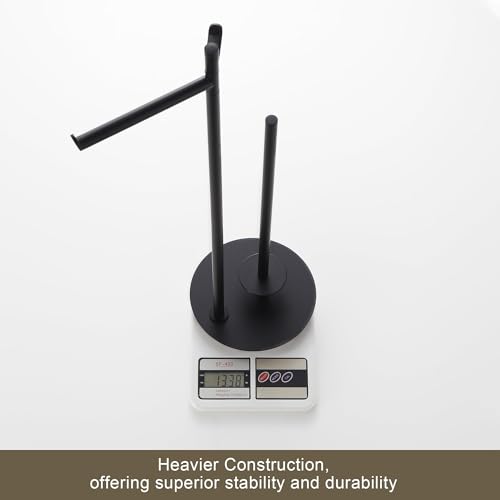 BVL Toilet Paper Holder Stand, Matte Black with Extra Heavy Base, Holds 5 Rolls, Waterproof Pad, Minimalist Design, 304 Stainless Steel, Rustproof & Space-Saving with Hook - color: Black