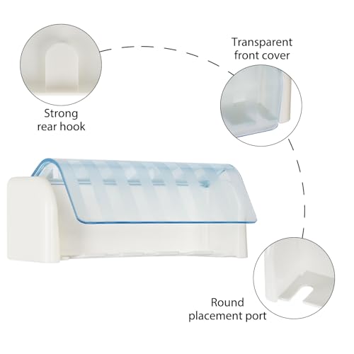 5 Slots Wall Mount Toothbrush Holder with Cover, Self Adhesive Toothbrush Storage Organizer for Shower, Toothbrush Hanger for Bathroom, Medicine Cabinet, Dorm(White + Blue) - color: White + Blue 1pack