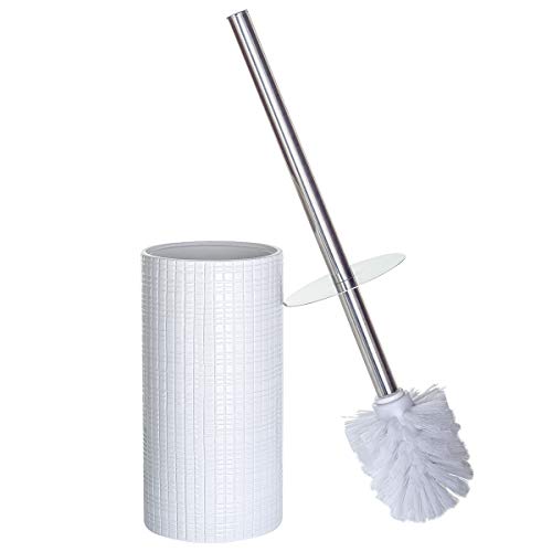 Creative Scents Estella White Toilet Brush Set - Decorative Bathroom Toilet Bowl Brush and Holder - Ventilated Toilet Cleaner Brush with Strong Bristles Rust Proof for Elegant Bathroom Accessories - color: White
