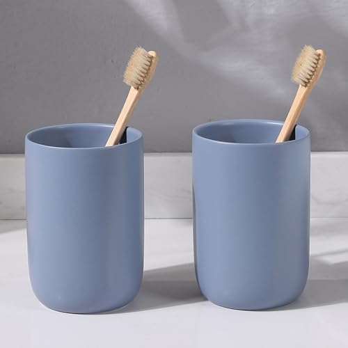 Toothbrush Holders for Bathrooms - 2 Cups Ceramic Toothbrush Toothpaste Holders Set, Blue Bathroom Tumbler Cups Reusable Toothbrush Mouthwash Cup, Bathroom Counter Organizer. - color: Blue, size: 2pcs