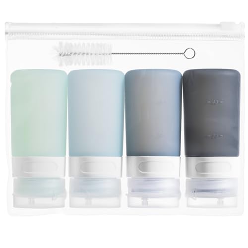 MICEBAY Condiment Squeeze Bottles for Sauces, 2-oz Mini Silicone Salad Dressing Container to Go with Reusable Sandwich Bag, Leakproof Ketchup Bottle for Bento Lunch Box, 4 Pack, Gray - color: Gray, size: 2 OZ