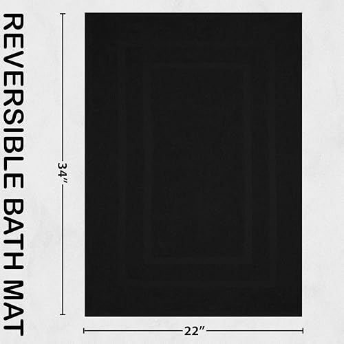 GOLD TEXTILES Premium Black Bath Mat - 2 Pack 22x34 Inches - Not a Bathroom Rug - 100% Ring Spun Cotton - Highly Absorbent & Non Slip Shower Bathroom Floor Mat Towel - Machine Washable - color: Black, size: 2 Pack 22x34