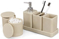 YMXYJM Bathroom Accessories Set, 6 Piece Bathroom Set with Toothbrush Holders, Soap Dispenser, Vanity Tray, Tumbler, Cotton Swab Jars, Bathroom Organizer，Bathroom Sink Sets, Stone Beige - color: Beige