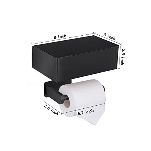 Adhesive Toilet Paper Holder with Shelf and Storage, Wall Mount Toilet Paper Roll Holder & Flushable Wipes Dispenser Set Fits Any Bathroom, Stainless Steel Tissue Holder-Round, Black - color: Matte Black Ground