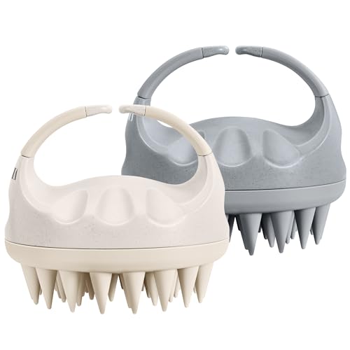 HEETA Hair Brush, Hair Growth Scalp Massager with Soft Silicone Bristles to Remove Dandruff, Relieve Itching & Relax Scalp, Shampoo Brush for Wet Dry Hair Care, Beige & Grey, 2 Count - color: Beige & Grey
