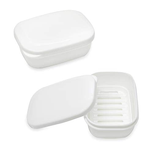 Soap Box Holder for Travel, Rectangular Soap Dish, Portable Sponge Case Tray with Drain for Shower, Camping, Gym - 2 Pack White - color: White