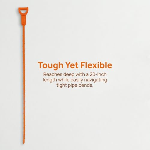20 Inch Drain Snake Hair Clog Remover Orange Plastic 4 Pack | Barbed Design for Bathroom Tub Kitchen Sink Toilet Sewer Cleaning